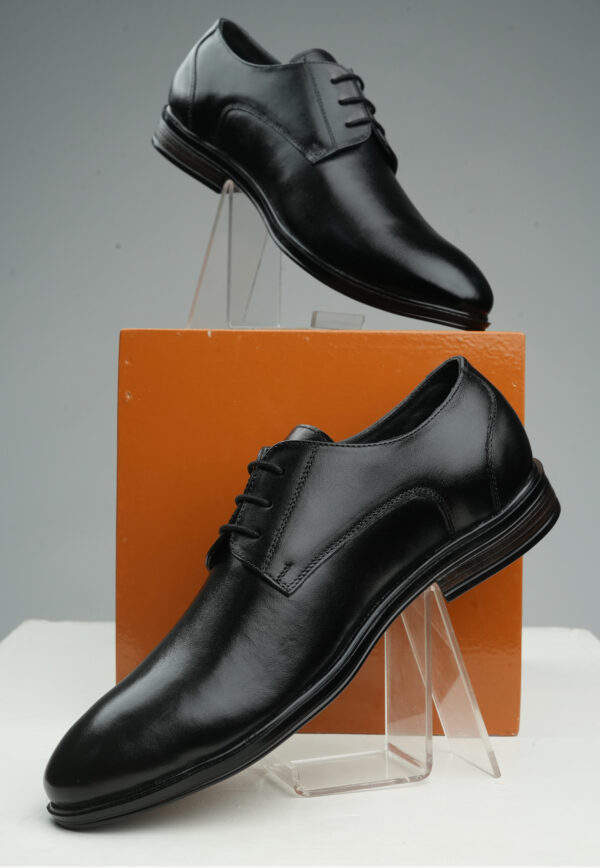 Black Derby Leather Shoes for Men- Maison Treasure - Image 3
