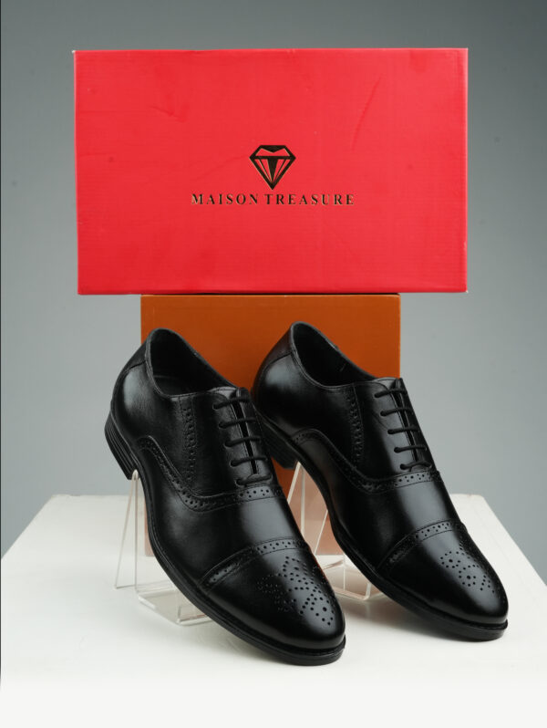 Men Black Leather Brogue Shoes- Maison Treasure - Image 4