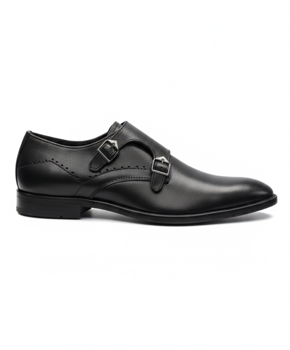 Double Monk Strap Leather Shoe for Men's Black – Premium Shoes by Maison Treasure - Image 3