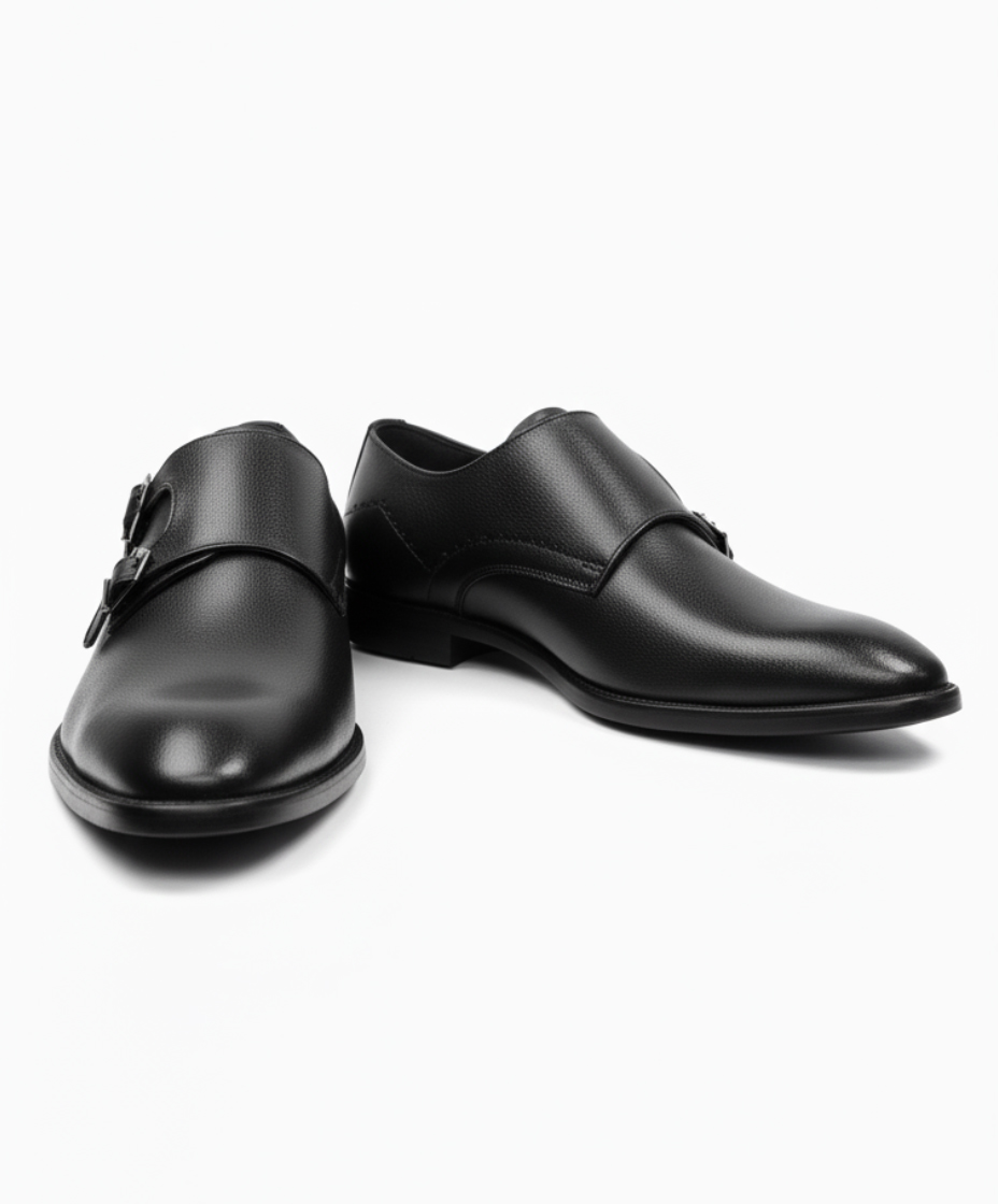 Double Monk Strap Leather Shoe for Men's Black – Premium Shoes by Maison Treasure - Image 5