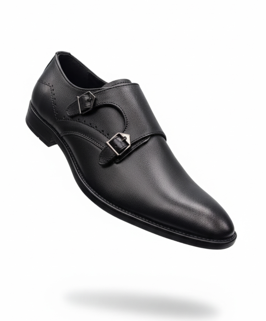 Double Monk Strap Leather Shoe for Men's Black – Premium Shoes by Maison Treasure - Image 6