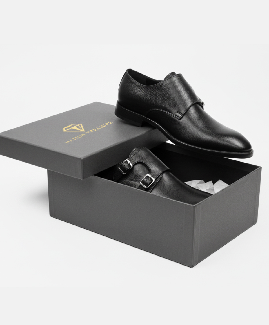 Double Monk Strap Leather Shoe for Men's Black – Premium Shoes by Maison Treasure - Image 10