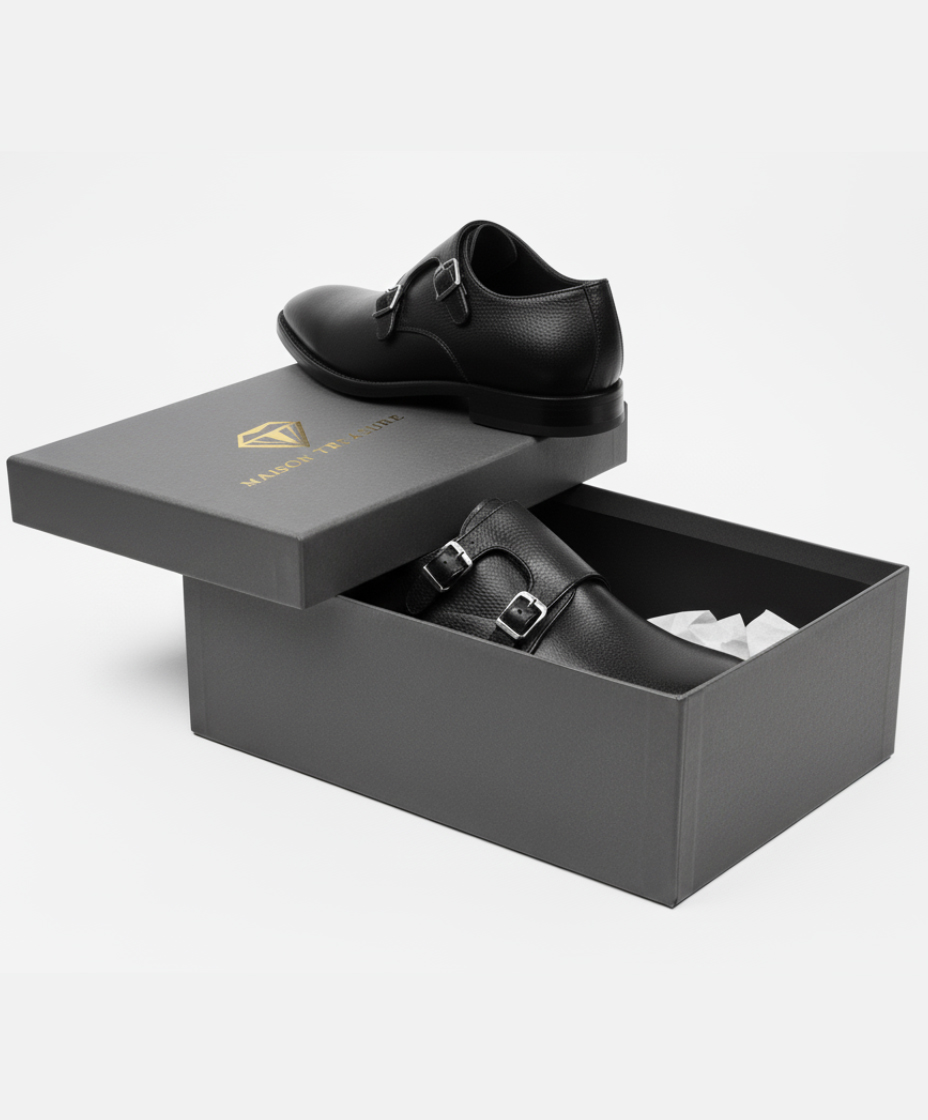 Double Monk Strap Leather Shoe for Men's Black – Premium Shoes by Maison Treasure - Image 11