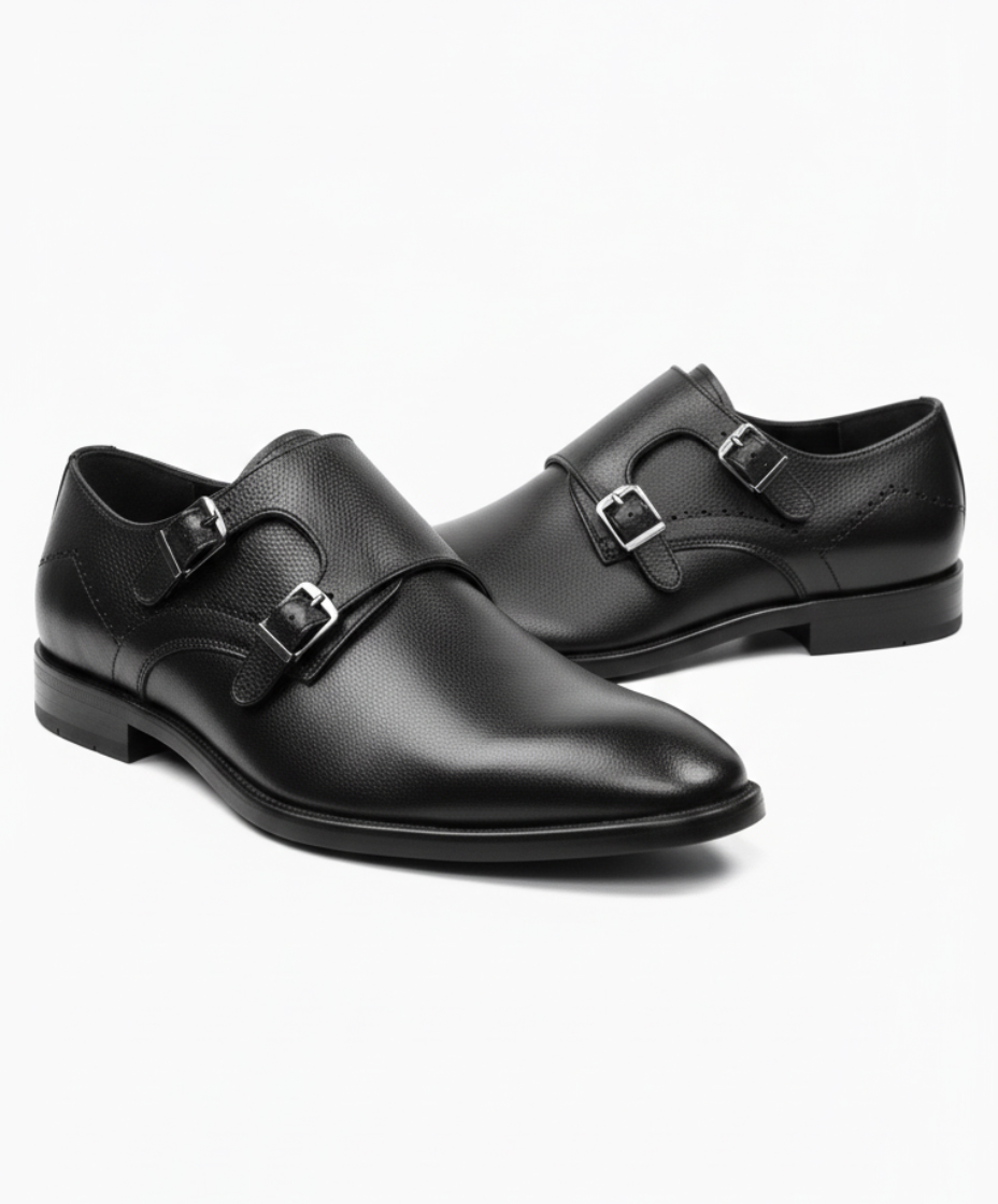 Double Monk Strap Leather Shoe for Men’s Black – Premium Shoes by Maison Treasure