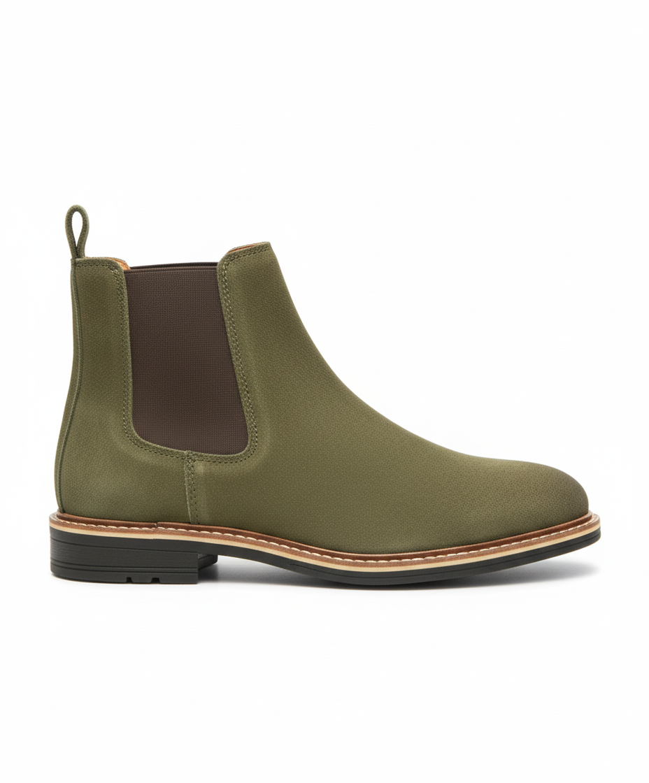 Olive Green Suede Leather Boots for Men – Handcrafted Premium Boots by Maison Treasure