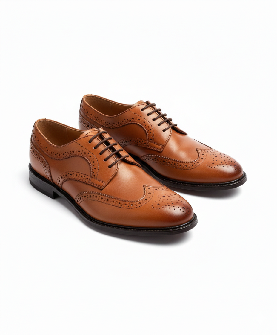 Leather Brogue Shoes Tan for Men- Maison Treasure